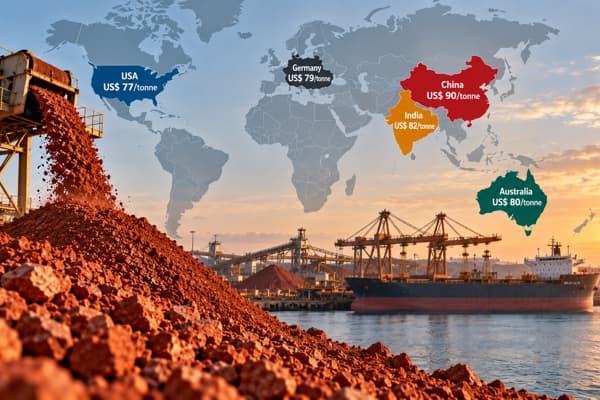China tops bauxite price rankings at $90/t, with the US trailing at $77