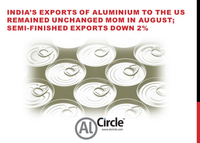 India’s exports of aluminium to the US remained unchanged MoM in August; semi-finished exports down 2%