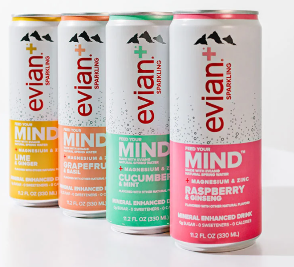 Evian unveils new flavoured sparkling drinks in aluminium cans