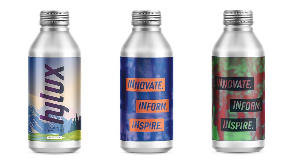 Hylux introduces spring water in a new recyclable aluminium bottle with resealable caps and artwork