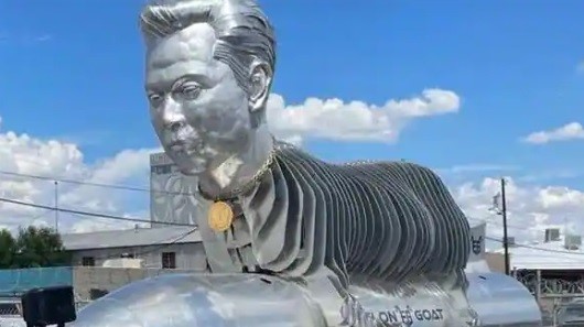 Elon Goat, a 30-foot tall aluminium statue built by his fans in Canada