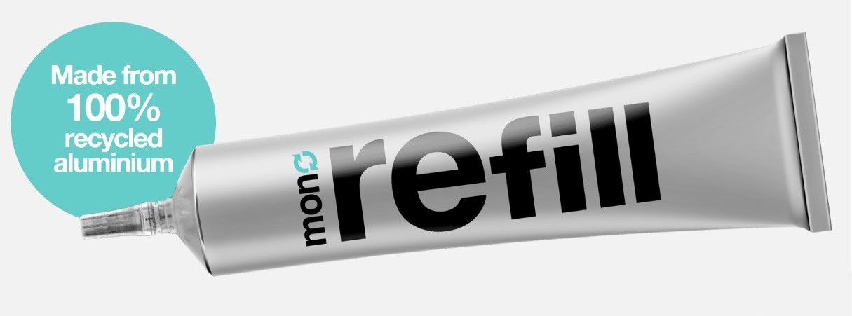 MonoRefill, a lightweight refill tube composed of 100% recycled aluminium