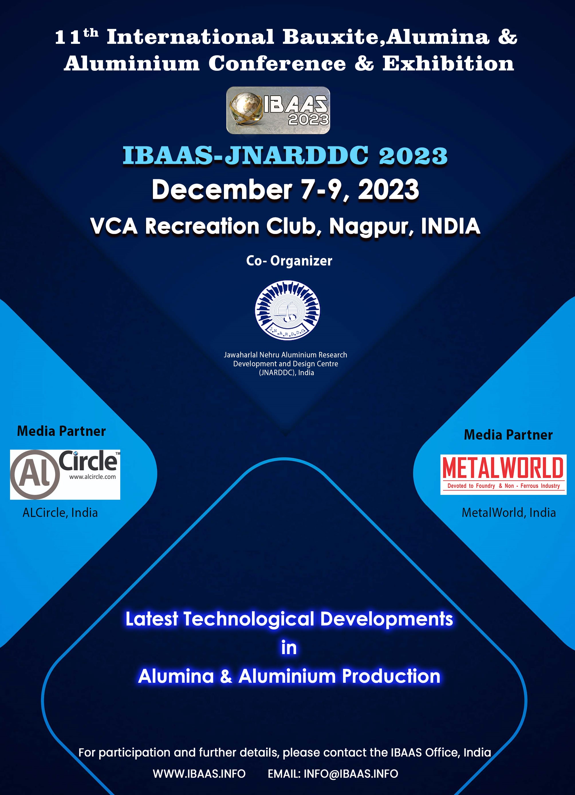 IBAAS-JNARDDC 2023: 11th International Bauxite, Alumina & Aluminium Conference 2023