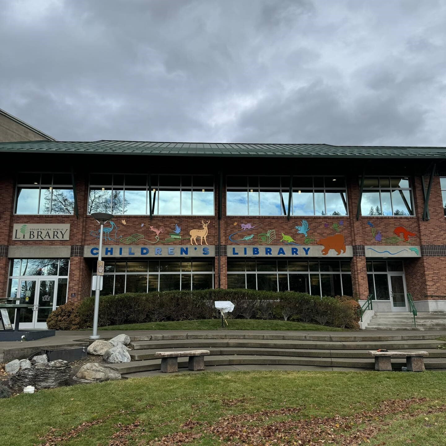 Aluminium-made figurine installations adorn the Coeur d'Alene public library