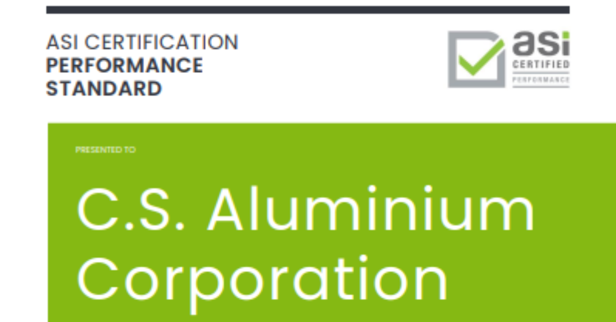 C.S. Aluminium achieves ASI Performance Standard V3 recertification for its Kaohsiung facility