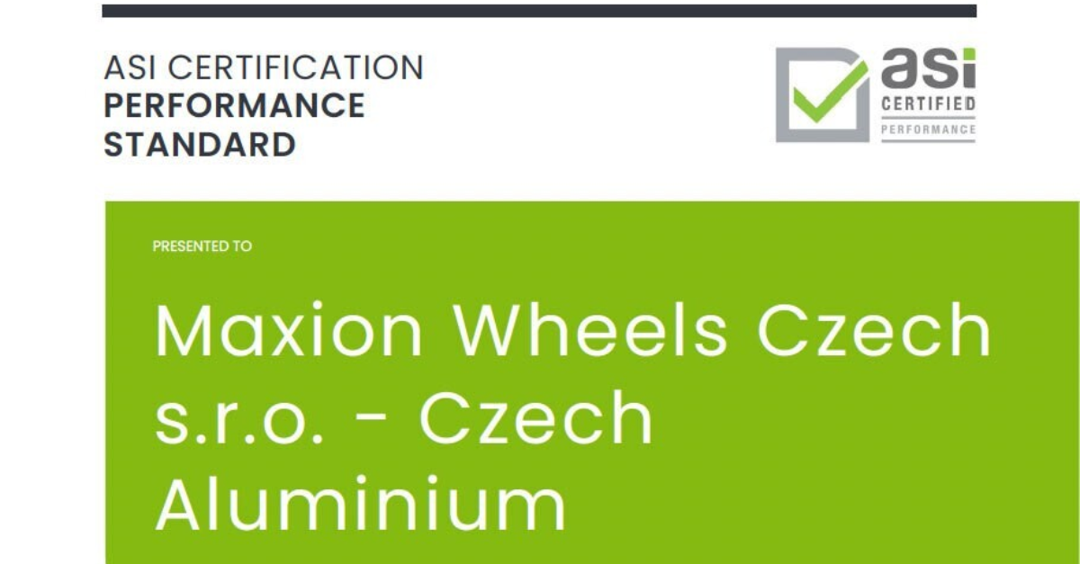 Maxion Wheels’ Czech aluminium facility acquires ASI Performance Standard Certification